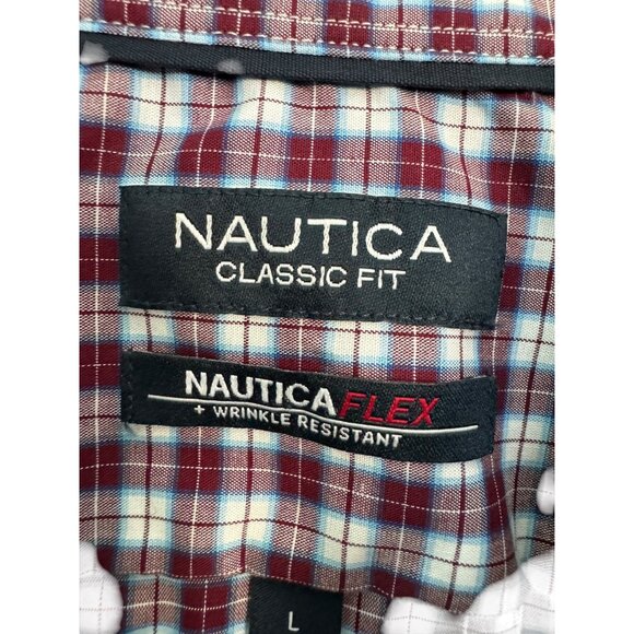 Nautica Mens Classic Fit Flex Wrinkle Resistant Burgundy & White Plaid Long Slee - Picture 3 of 7
